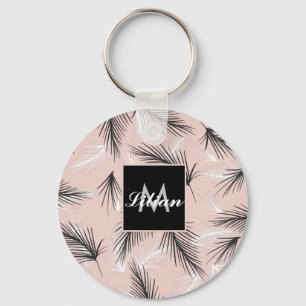 Llavero Palmas Negro Blanco Tono Terroso Monogramado Rosa
