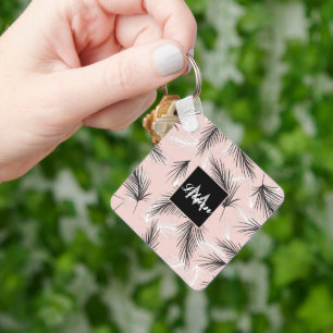 Llavero Palmas Negro Blanco Tono Terroso Rosa Monogramado 