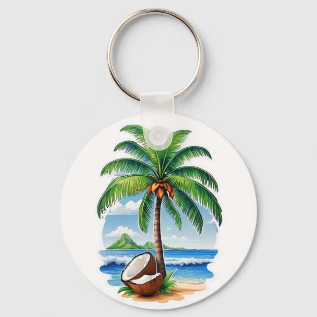 Llavero Palmera de Coco Isla Tropical (Anverso)