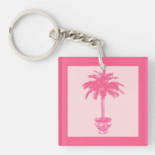 Llavero Palmera en maceta - tonos de rosa coral