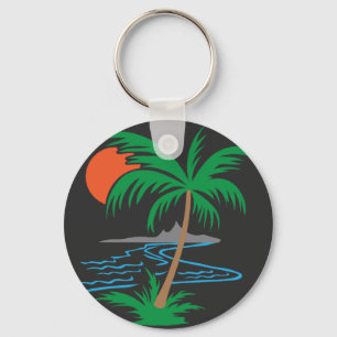 Llavero Palmera junto al río Arte de puesta de sol tropi