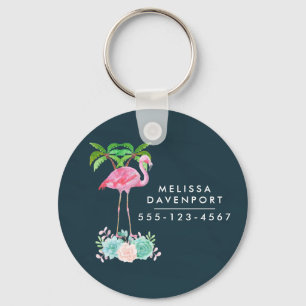Llavero Palmeras de Flamingo Rosa y Suculentos Florales