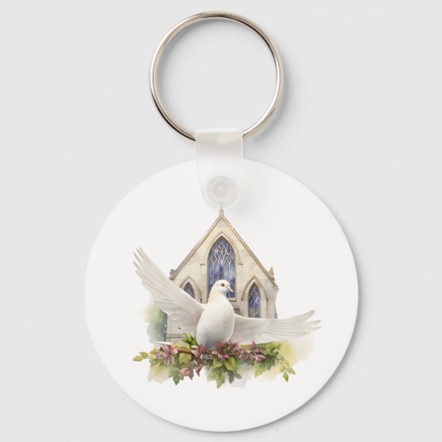 Llavero Paloma blanca con iglesia (Anverso)