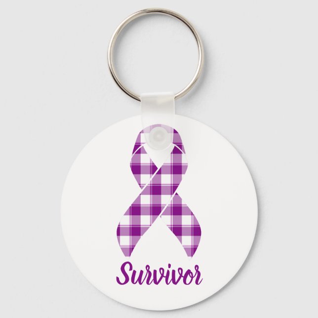 Llavero Pancreatic Cancer Survivor Plaid Purple Ribbon (Anverso)