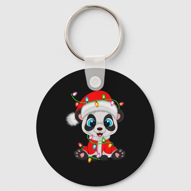 Llavero Panda Christmas Lights Santa Costume Cute Animal X (Anverso)