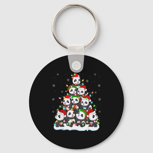 Llavero Panda Christmas Tree Lights Xmas Sweater Holiday P (Anverso)
