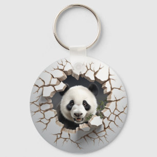 Llavero Panda Crackearon Hole Art Panda Rompía Wall 3D