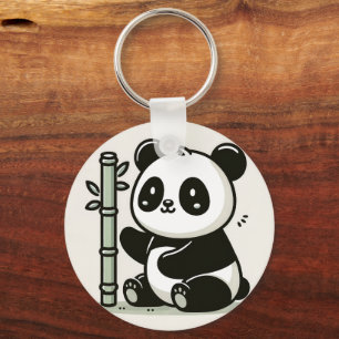 Llavero Panda Cute Con Arte De Bambú