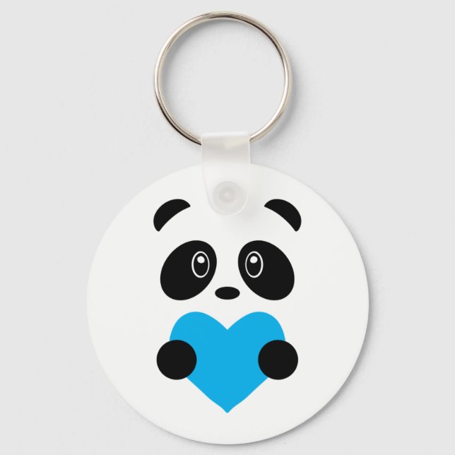 Llavero Panda de corazón azul claro (Anverso)