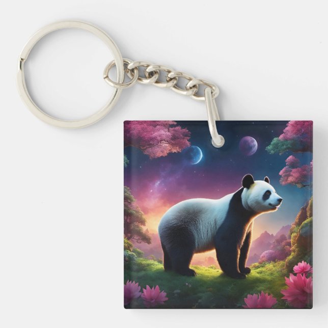 Llavero Panda en un jardín de fantasía (Frente)