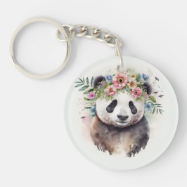 Llavero Panda Flowers Watercolor             