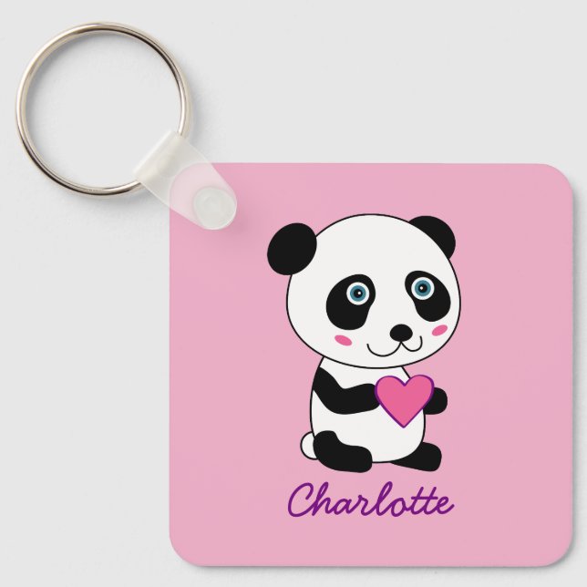 Llavero Panda lindo con un nombre personalizado del corazó (Anverso)