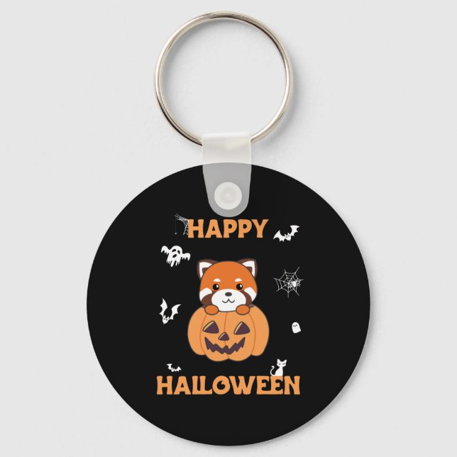 Llavero Panda Rojo En Calabaza Cute Pandas Feliz Halloween (Anverso)
