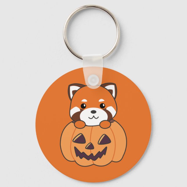 Llavero Panda Rojo En Calabaza Cute Pandas Feliz Halloween (Anverso)