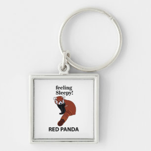 Llavero Panda Rojo Sintiéndose Dormido Divertido Panda Roj