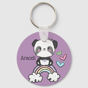 Llavero Panda Unicornio púrpura en arcoiris personalizado