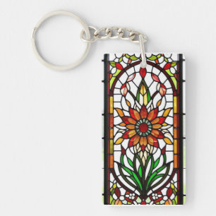 Llavero Panel de vidrio teñido con flor vibrante