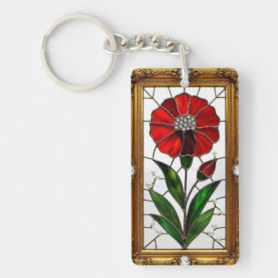 Llavero Panel de vidrio teñido vibrante de una flor roja