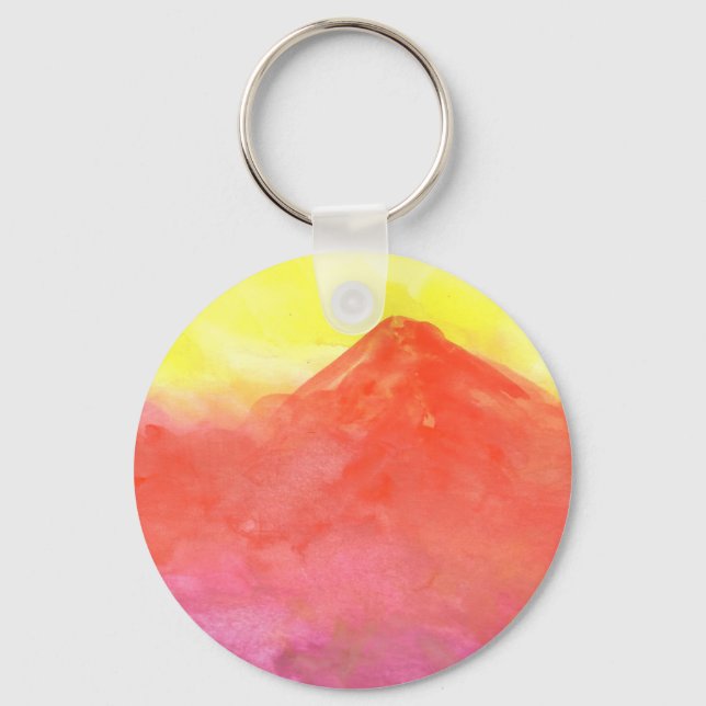 Llavero Panorama del volcán de montaña naranja Resumen (Anverso)