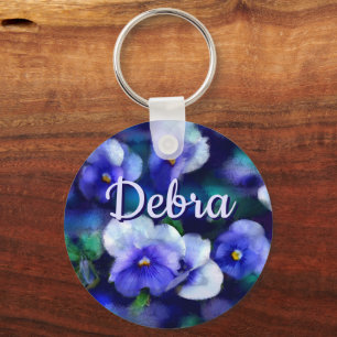 Llavero Pansias azules Pansy Flor Floral personalizada