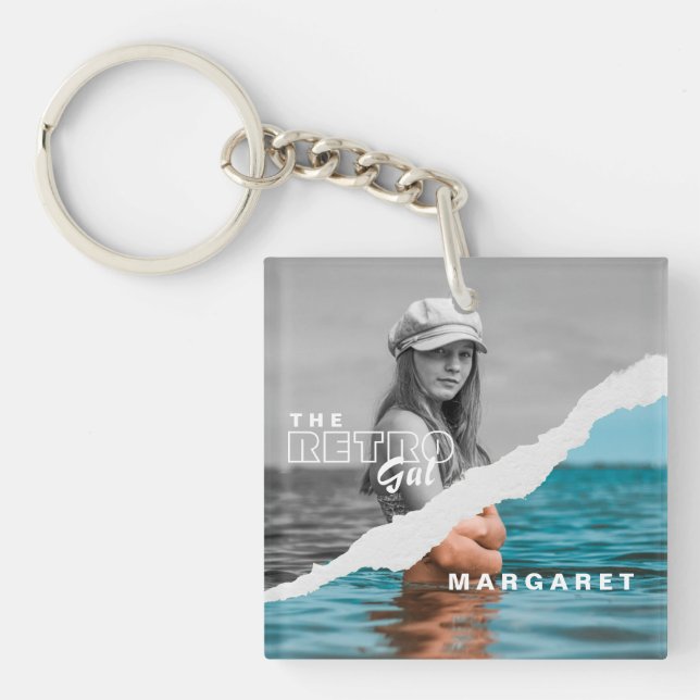 Llavero Pantalla retro de fotografía retratada en blanco y (Frente)