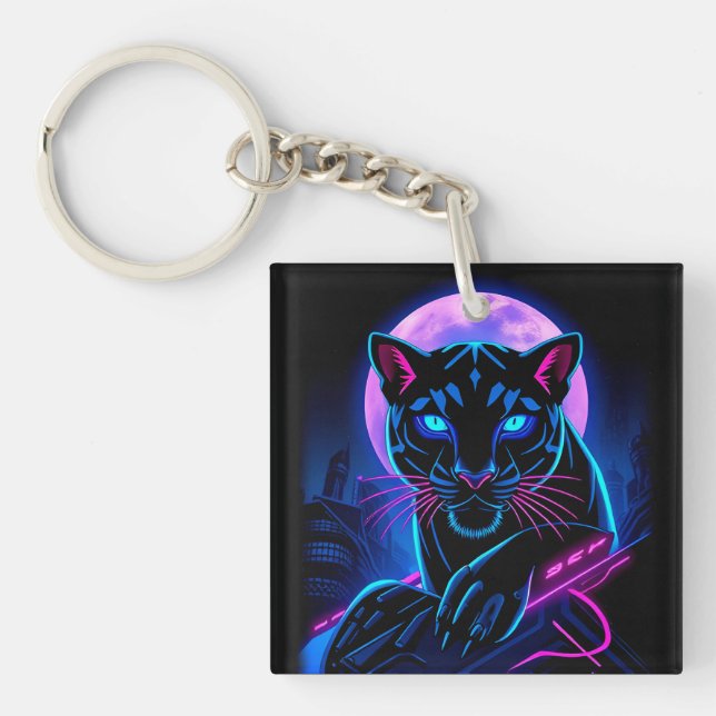 Llavero Pantera Negra Neon Cyberpunk (Frente)