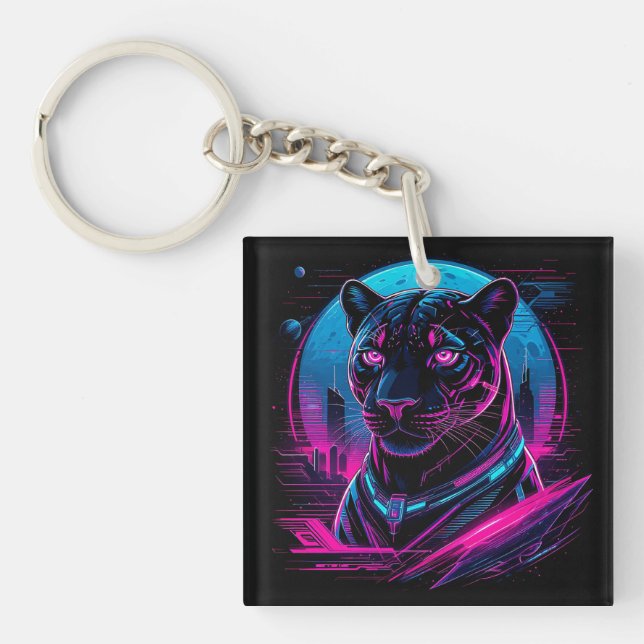 Llavero Pantera Negra Neon Cyberpunk (Frente)