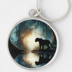 Llavero Pantera negra reflejada en piscina de agua en la s