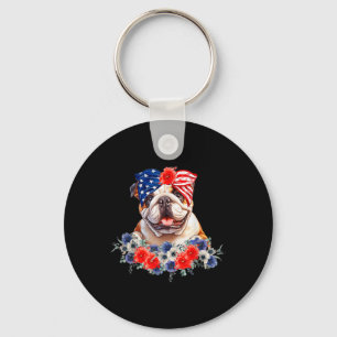 Llavero Pañuelo de perro Bulldog Bandera Americana 4 de Ju