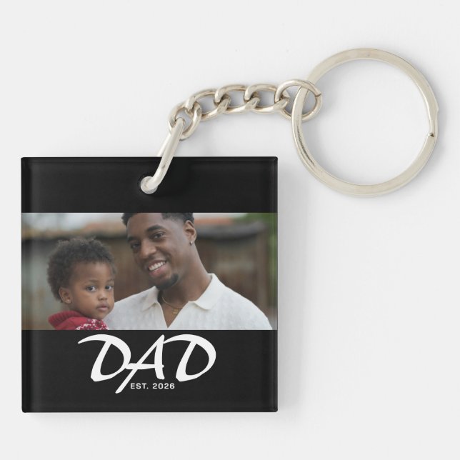 Llavero Papá Estableció Foto Moderna y Negrita (Atrás)