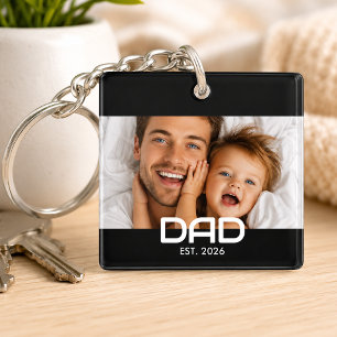 Llavero Papá Estableció Foto Moderna y Negrita