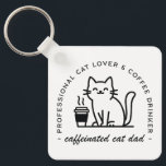 Llavero Papá gato y amantes del café hipster<br><div class="desc">Papá gato y amantes del café divertido gatito cafeinado hipster hombres chistes regalos llavero. Tema de dueño de gatos estético blanco y negro regalo del día del padre para él.</div>