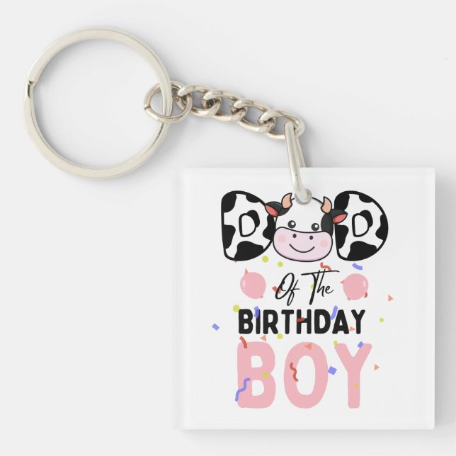 Llavero Papá lindo de la granja de vacas de cumpleaños (Frente)