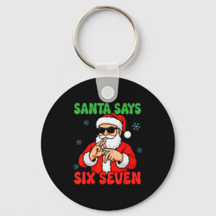 Llavero Papá Noel de Navidad Dice Seis Siete Señal de Mano
