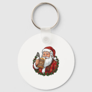Llavero Papá Noel de Navidad sosteniendo un vaso de cervez