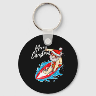Llavero Papá Noel divertido surfeando Santa Claus hawaiano