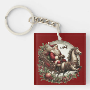 Llavero Papá Noel en un trineo y un caballo