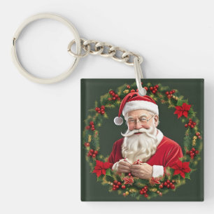 Llavero Papá Noel en una corona festiva