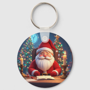 Llavero Papá Noel leyendo un libro a la luz de una vela