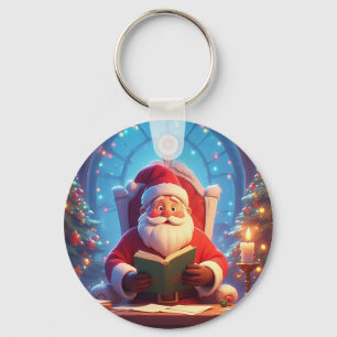 Llavero Papá Noel leyendo un libro a la luz de una vela