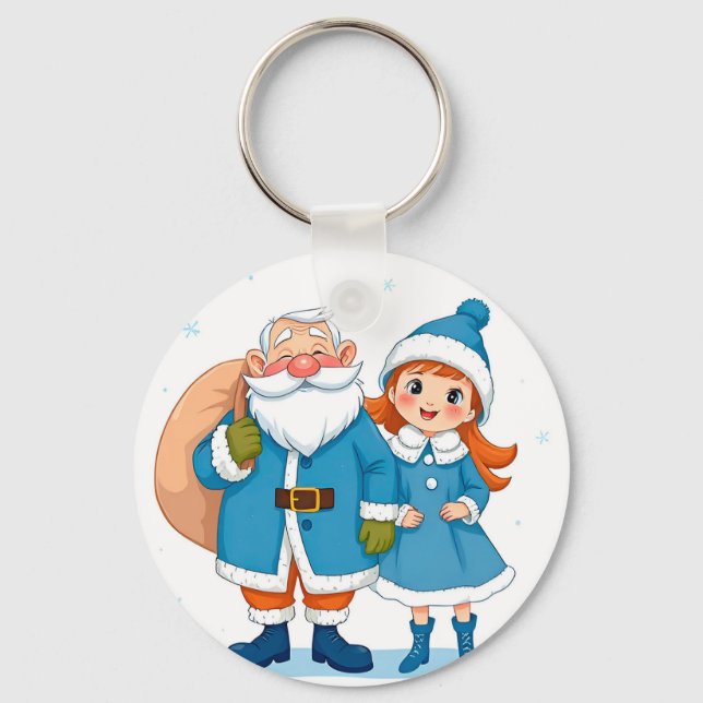 Llavero Papá Noel sonriente y doncella de nieve festiva (Anverso)