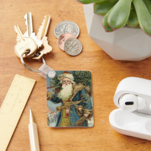 Llavero Papá Noel Victoriano Antiguo con Árbol de Navidad