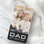 Llavero Papá, nos encanta la foto de tu padre.<br><div class="desc">Keychain presenta el texto "Papá" en una letra moderna con el texto de personalizable "te amamos" debajo. Arriba hay una plantilla de fotos de personalizable. Los colores predeterminados son negro y blanco,  pero todos los colores se pueden personalizar en la herramienta de diseño.</div>