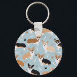 Llavero Papas y huesos de perro de Corgi<br><div class="desc">Perros de Corgi con colores de calzado de peto,  rojo y trío,  con huellas de pata y patrón de huesos de perro.</div>
