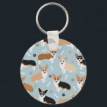 Llavero Papas y huesos de perro de Corgi<br><div class="desc">Perros de Corgi con colores de calzado de peto,  rojo y trío,  con huellas de pata y patrón de huesos de perro.</div>