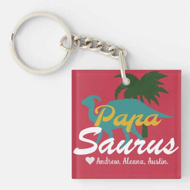 Llavero Papasaurus Nombre de moda simple Personalizado per (Frente)