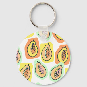 Llavero Papaya dibujada a mano: Patrón de cosecha creativa