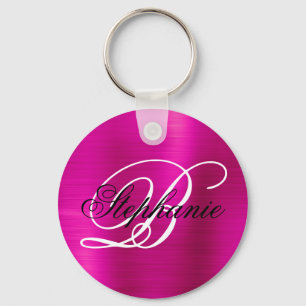 Llavero Papel de aluminio rosa caliente Monograma elegante