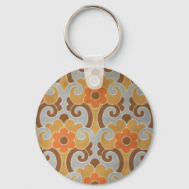 Llavero Papel de fondo floral plateado de naranja
