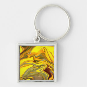 Llavero Papel digital amarillo de las ondas de mármol-5544